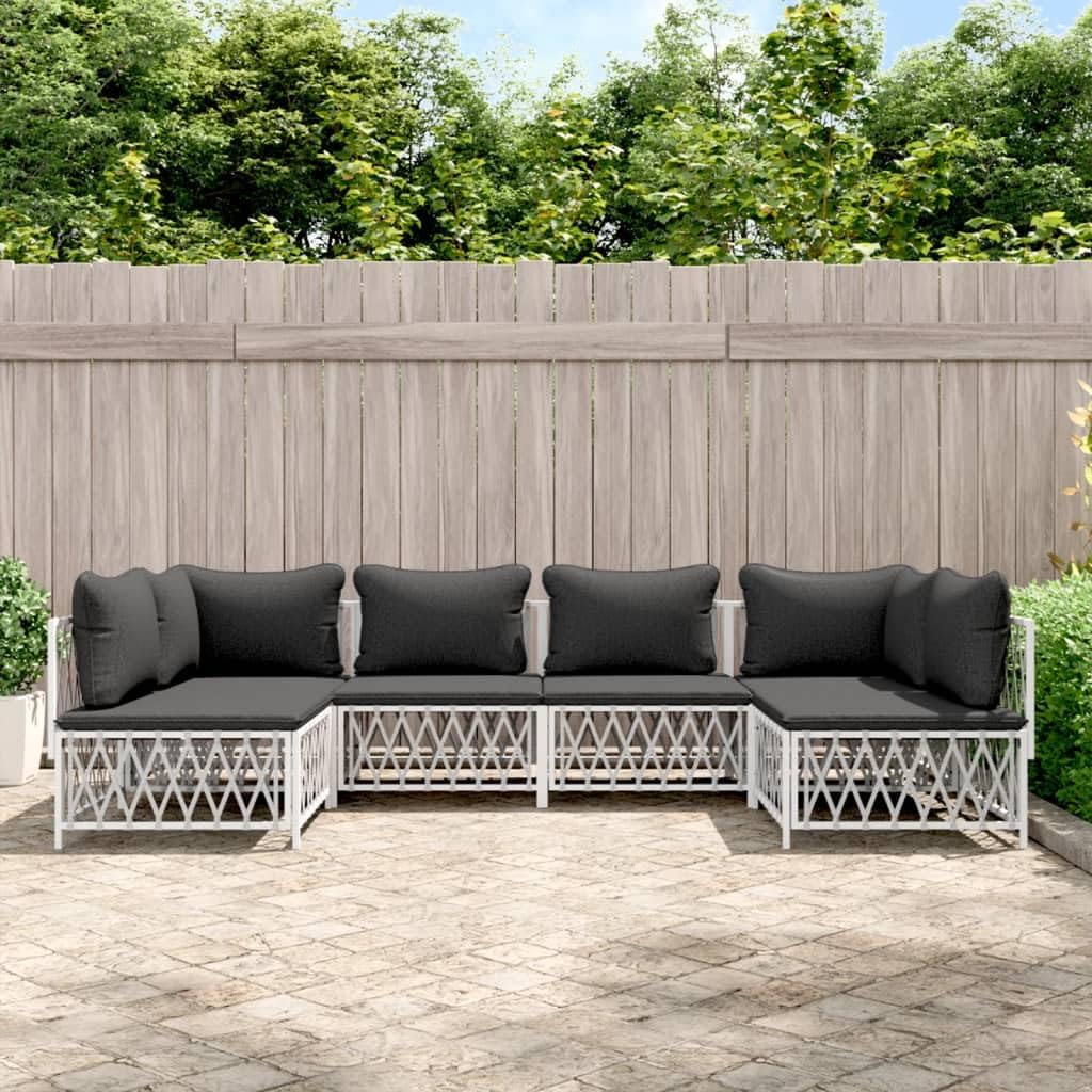 6 Piece Patio Lounge Set with Cushions White Steel,Cozy Outdoor Lounge Set: Woven Fabric Sofa with PowderCoated Steel Frame for Patio Use Patio Furniture, Outdoor Furniture Sets