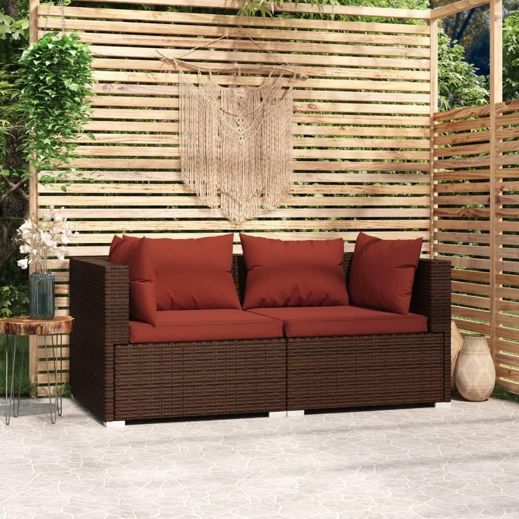 Patio Set Patio Loveseat with Cushions Brown Poly Rattan