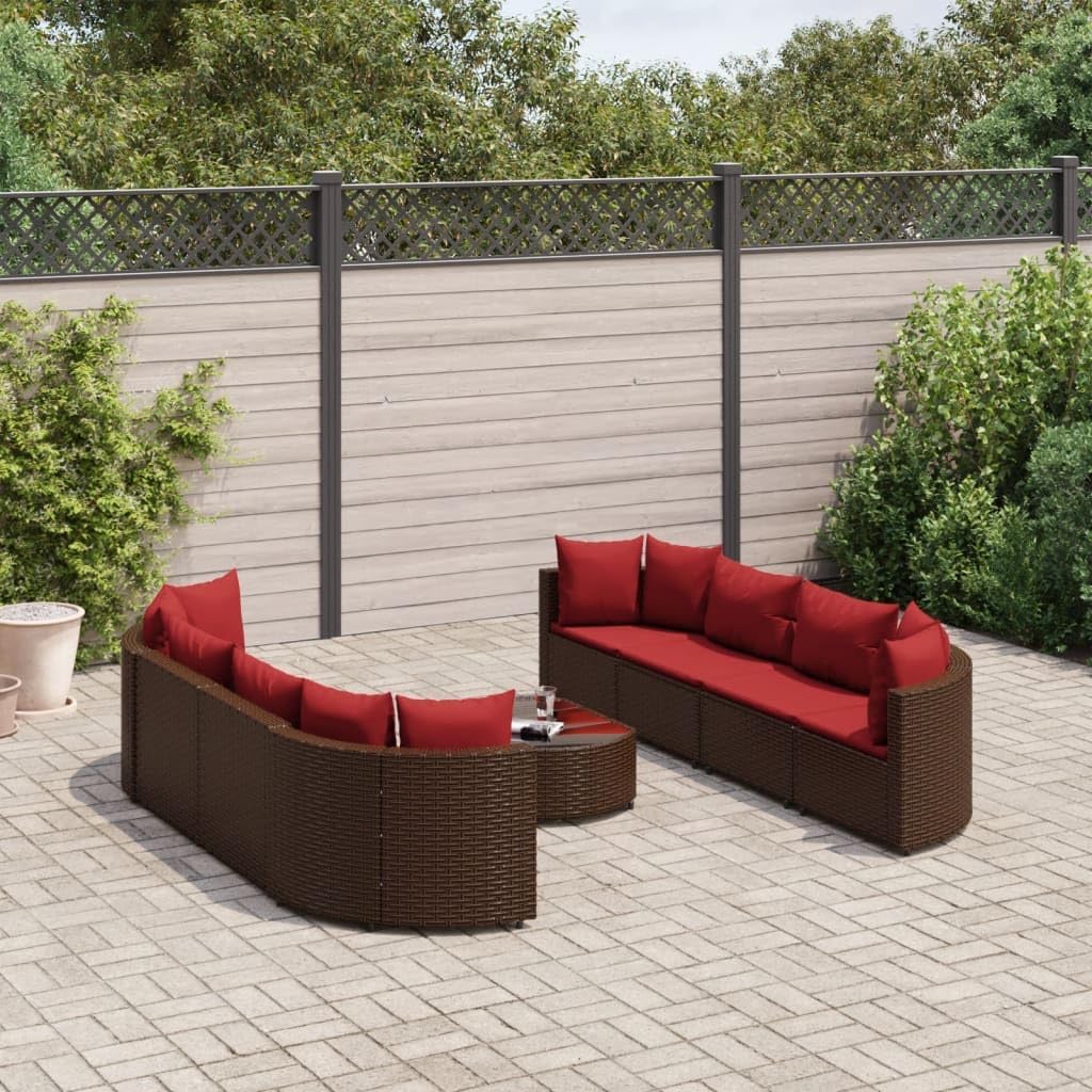 Furniture Sets 9 Piece Patio Sofa Set with Cushions Brown Poly Rattan,Versatile Rattan Garden Sofa Set for Ultimate Outdoor Comfort and Relaxation Garden Conversation Sets