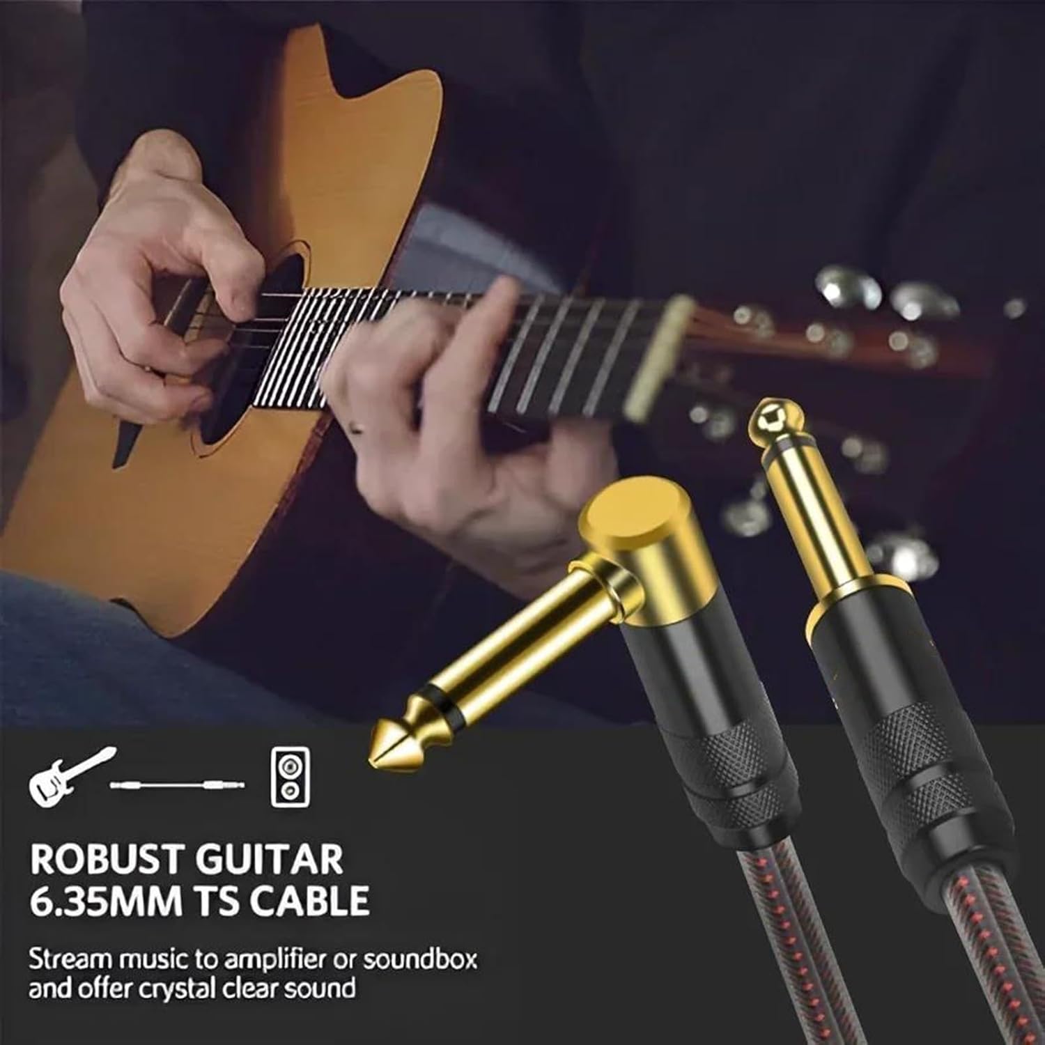 TSTS Guitar Audio Cable 6.35mm Cable 1/4 Inch Right Angle Instrument Cable Professional Electric Guitar Cord for Amplifier Preamp(12m)