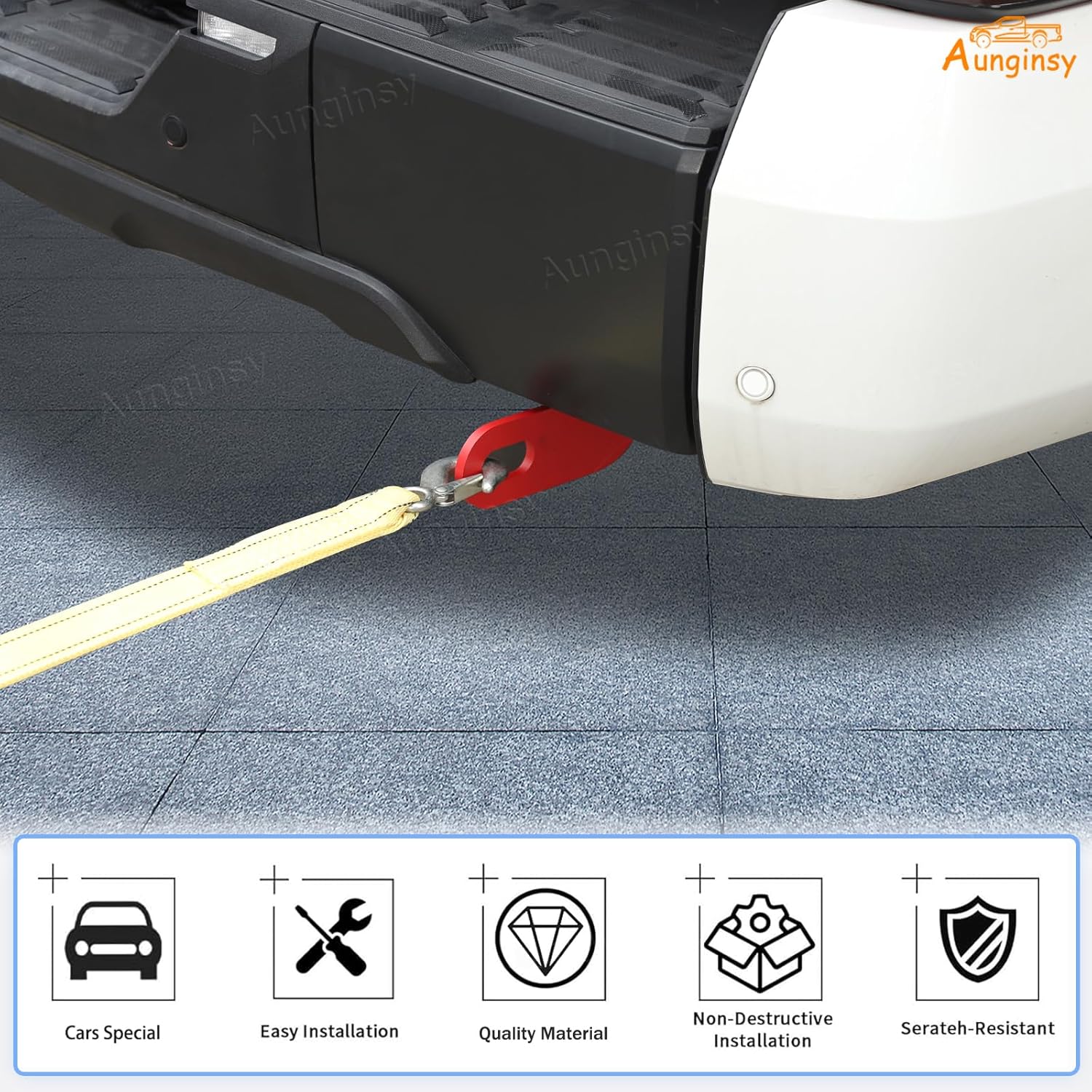 Aunginsy 1PCS Rear Tow Hitch Receiver Hook Compatible with Toyota Tundra 2026 2025 2024 2023 2022, Red Rear Bumper Trailer Ring Towing Tow Hook Recovery Point Screw Trailer Hitch Exterior Accessories