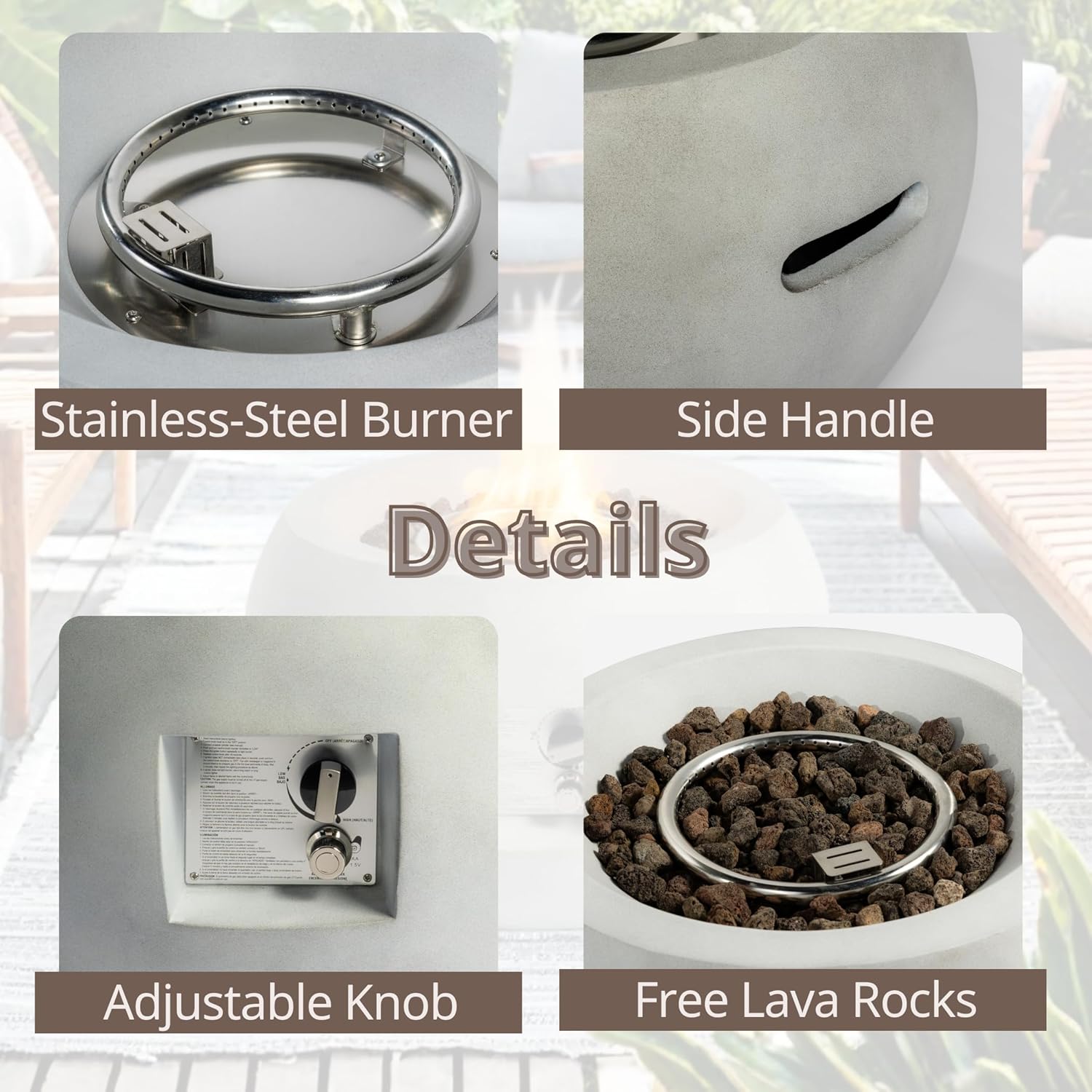 Outdoor Propane Fire Pit Table,Compact Streamlined Modern 24 inch,Round Graphite Base with Waterproof Cover,Free Lava Rocks