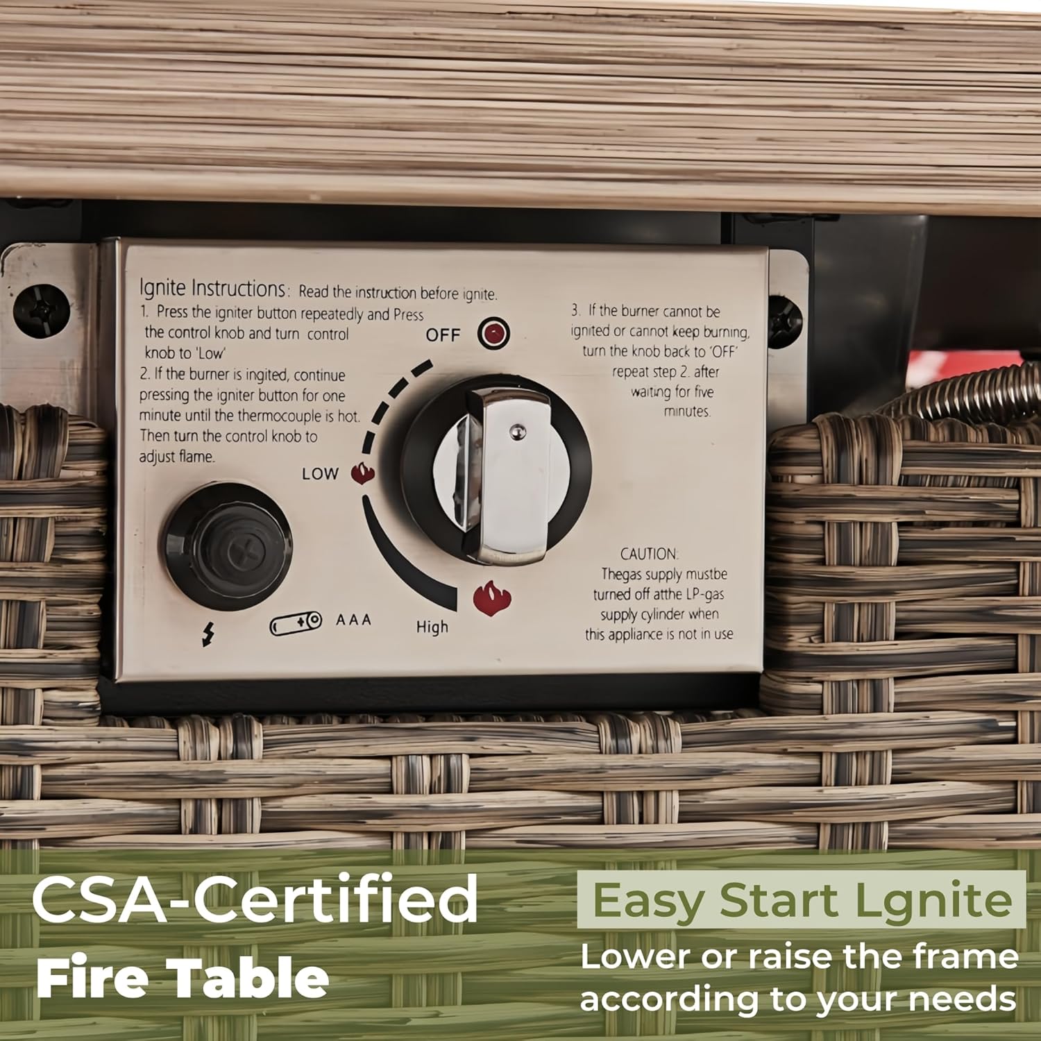 Fire Tables, Outdoor Fireplaces, 50,000 BTU Steel Gas Fire Pit Table with Lid, Glass Wind Guard and Blue Rock, Rectangle Rattan Coffee Table for Patio Deck Garden, CSA Certified