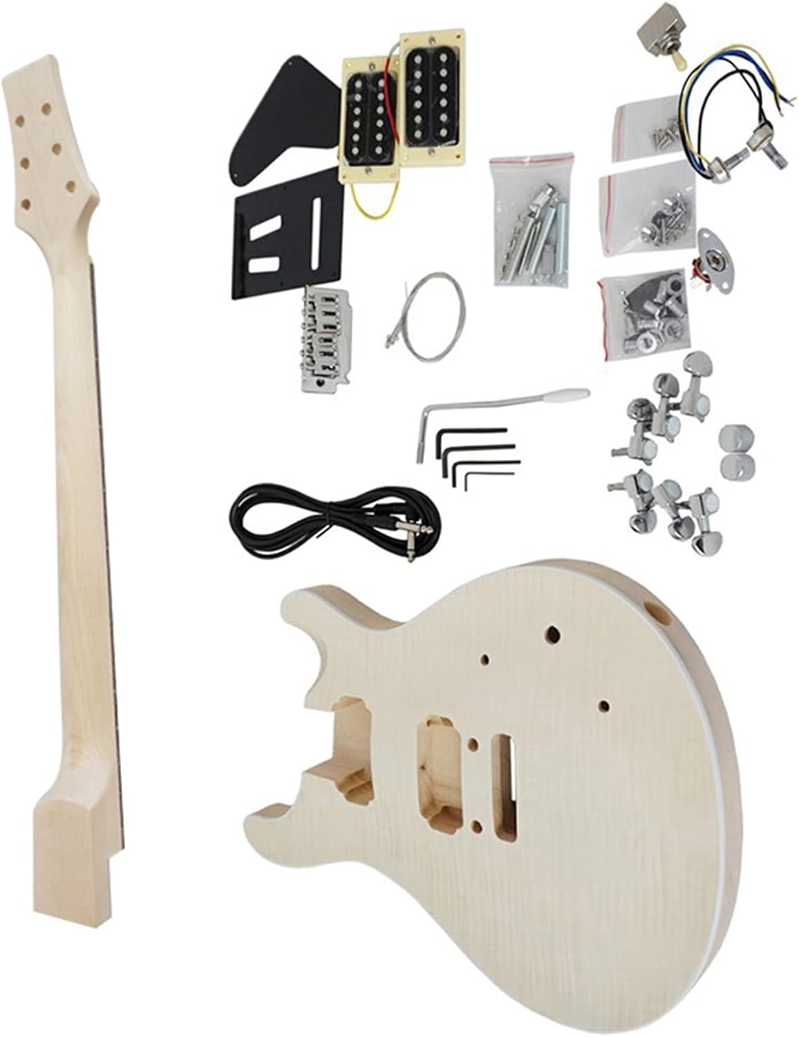 TSTS 38 Inches Unfinished DIY Electric Guitar Kits Basswood Body Hard Maple Neck with All Hardwares Unfinished Electric Guitar Kit (Color : 01)