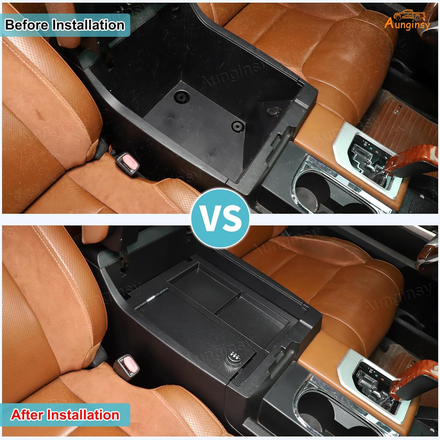 Aunginsy Center Console Lock Safe Box Armrest Storage Compatible with Toyota Tundra 2014-2021, Car Central Control Organizer Tray Vault Security with 3 Digit Combo Password Insert Accessories(Large)