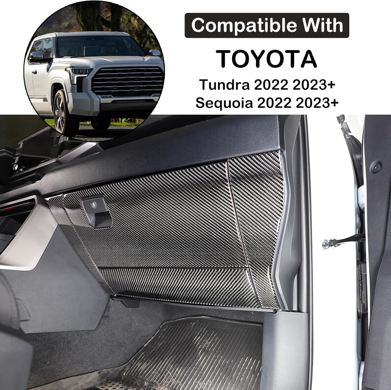 Aunginsy Car Passenger Glove Box Panel Trim Sticker Compatible with Toyota Tundra/Sequoia 2022 2023 2024 Pickup Truck Real Carbon Fiber Decorative Sticker Protection Cover Interior Accessories