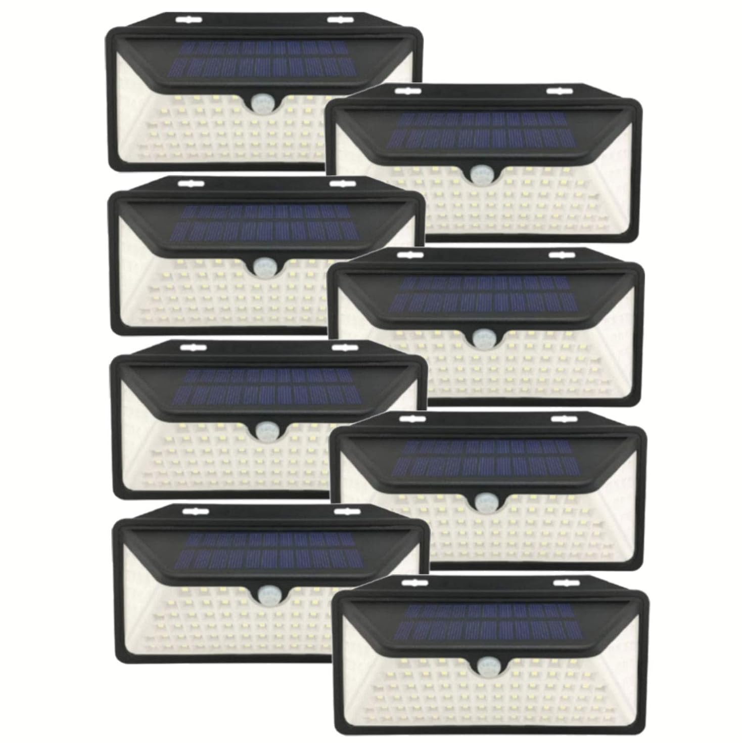 WBM Smart Solar Lights Outdoor 100 Led Wall Lights, IP65 Waterproof, Easy-to-Install Security Lights for Front Door, Yd, Garage, Deck, Pack of 8,Black,LE-11-4PK