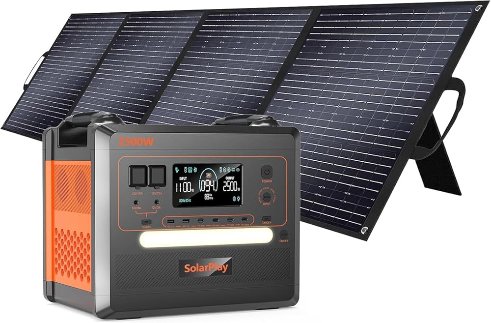 SolarPlay 2500W Portable Power Station(Peak 4800W), 2304Wh Solar Generator with 200W Solar Panel BMS Emergency Solar Battery Backup for Home Camping Outdoor Battery Backup