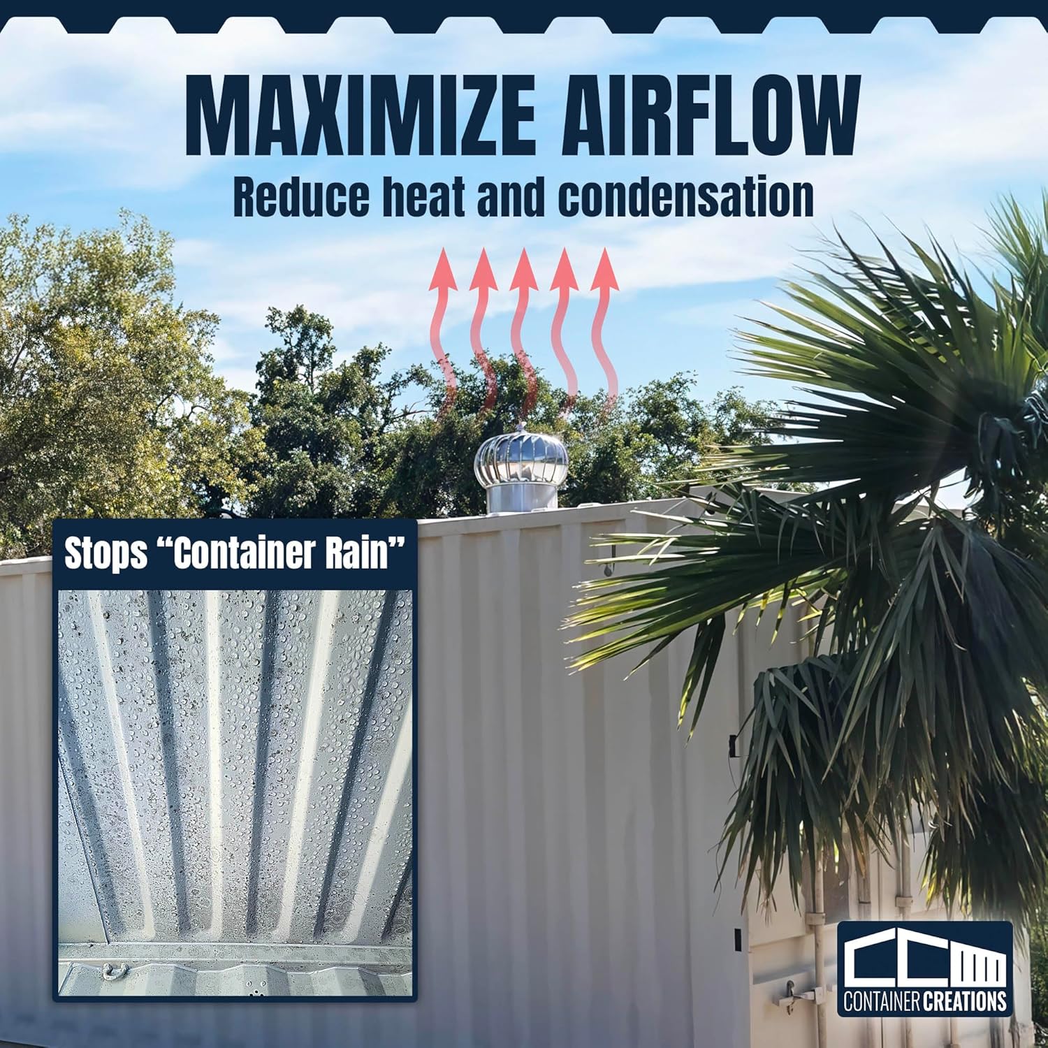 AdaptAIR Wind Turbine for Shipping Containers - Designed for Conex Container, Shipping Container House Ventilation - Features a Durable Whirlybird Roof Turbine for Ventilation by Container Creations