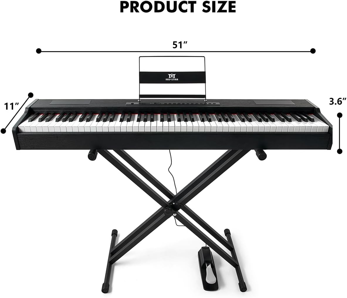 MUSTAR 88 Key Piano Keyboard Fully Weighted Hammer Action, Digital Piano 88 Key Weighted Keyboard Piano with Stand, Electric Piano Keyboard with Stand, Portable Case, Sustain Pedal, Black