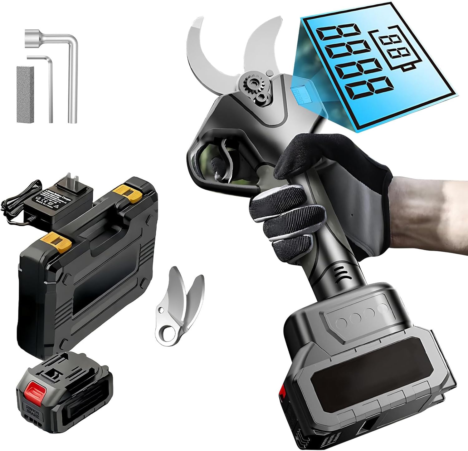 Powerful 21V Electric Pruning Shears and Tree Trimmer, Cordless Branch Cutter, 1.6