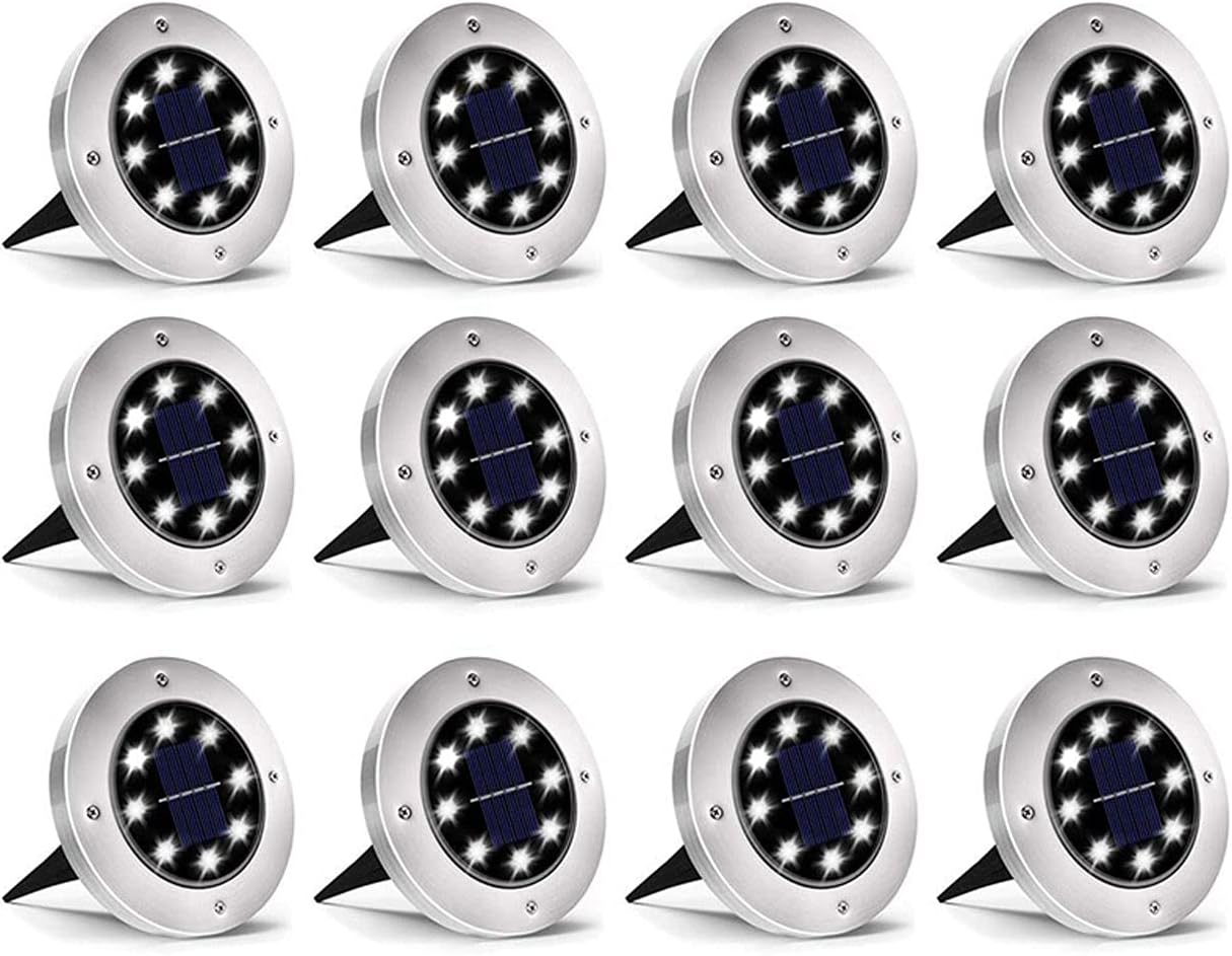 Solar Ground Lights Waterproof 8 LEDs Outside Patio Landscape Lights Decor, for Outdoor Pathway Garden Yard Lamps (Size : 12 Packs)