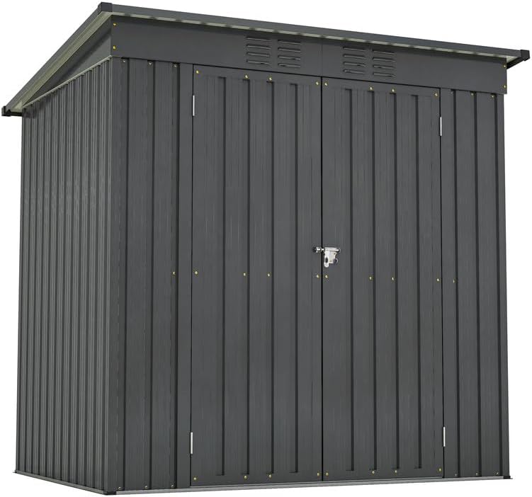 6 x 4 ft Outdoor Storage Shed, All Weather Metal Garden Tool Shed, Utility Tool Shed Storage House with Lockable Door, Black