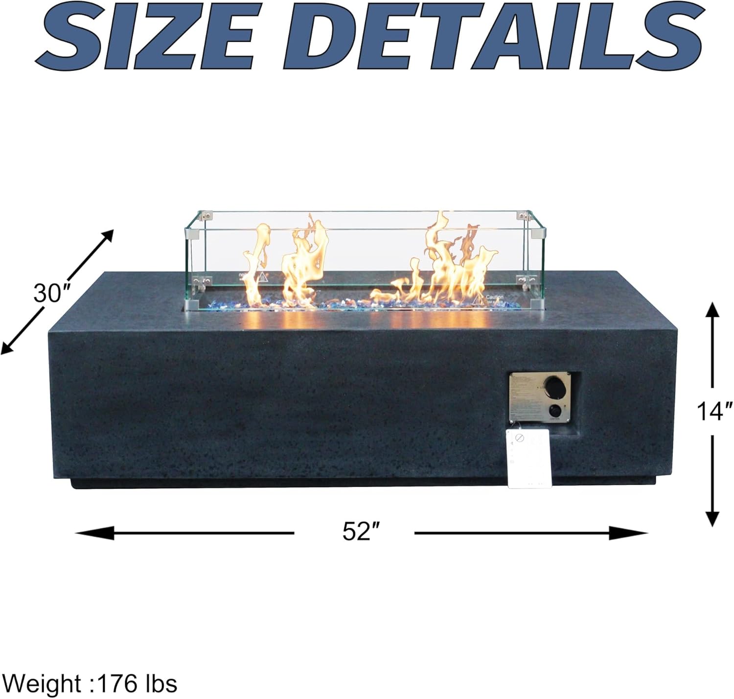 52 Inch Propane Gas Fire Pit Table 65000 BTU Outdoor Concrete Rectangular Fire Pit Fast Ignition Adjustable for Deck and Patio