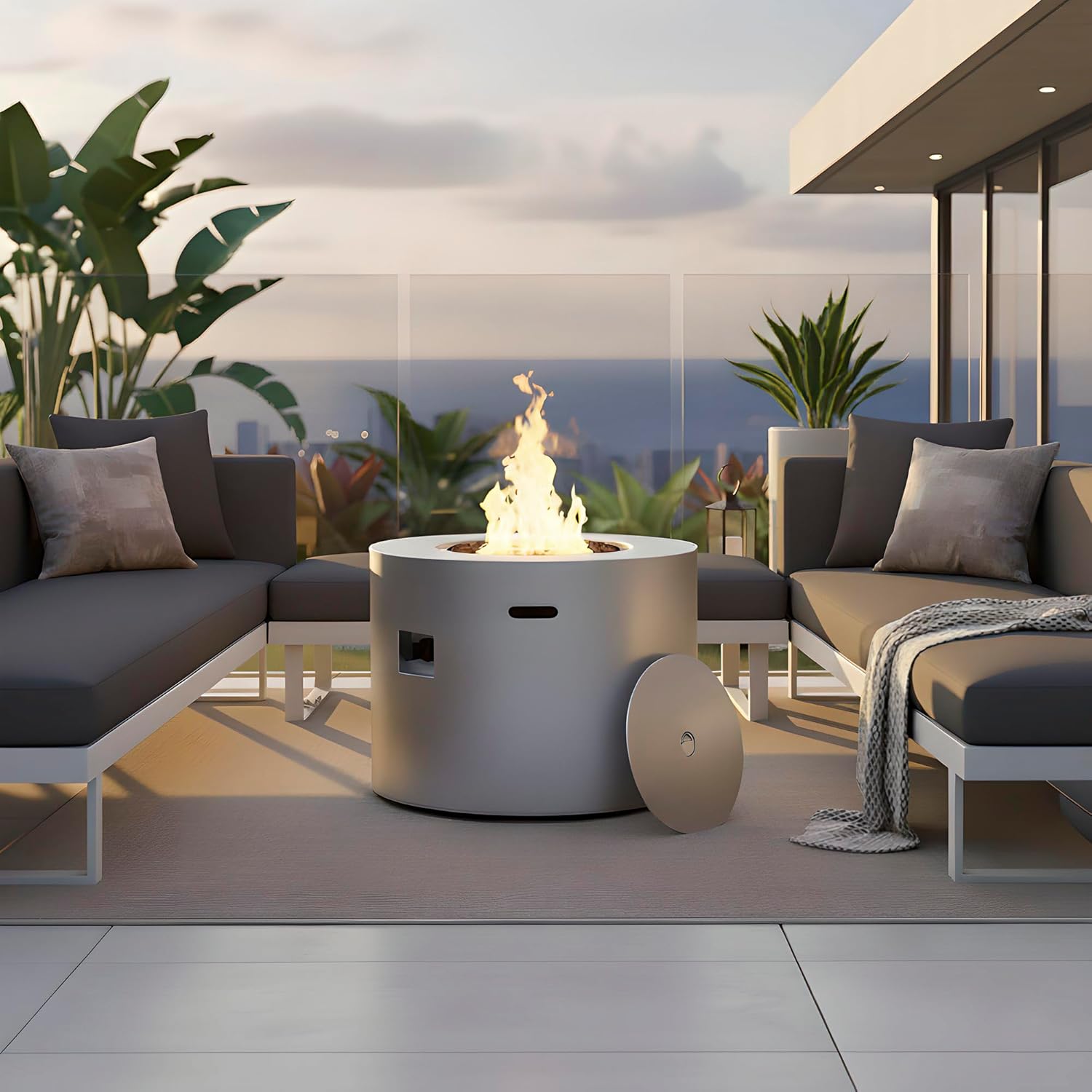 Kinger Home Loren 32-Inch Round Propane Fire Pit Table, Alloy Steel Outdoor Fire Pit with 50,000 BTUs, Certified, Includes a Burner lid, Lava Rocks and Weatherproof Cover