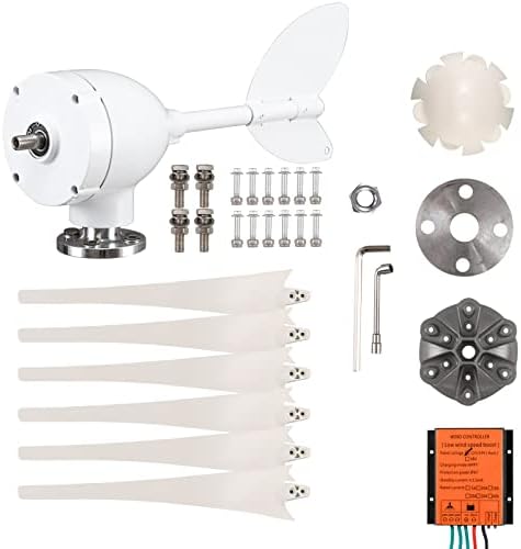 1500W 12V/24V Wind Turbine Generator Kit - Horizontal Axis, MPPT Controller, Six-Blade Design for Efficient Home & Outdoor Power Generation - White, 24V