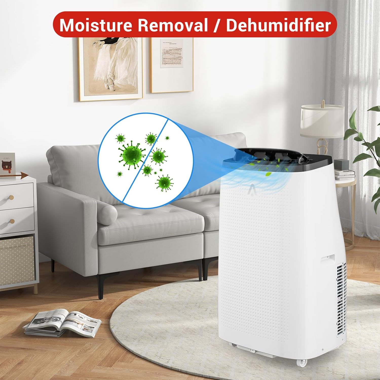 Portable Air Conditioners, 14,000 BTU for Rooms Up to 750 Sq.Ft, 4-In-1 AC With Dehumidify Mode, Remote Control, Low Noise, Dark Grey