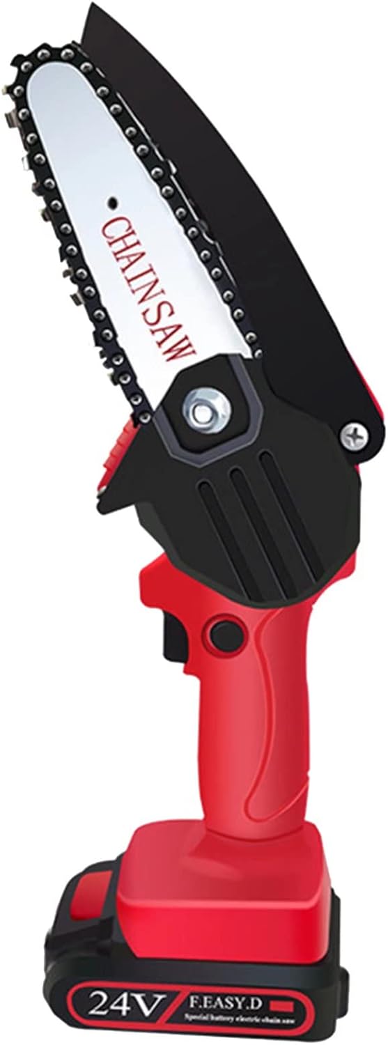 Mini Chainsaw, 4 Inch 24V Battery Powered Cordless Electric Chainsaw with LED Lights, Portable Saw with Safety Lock for Tree Trimming Wood Cutting