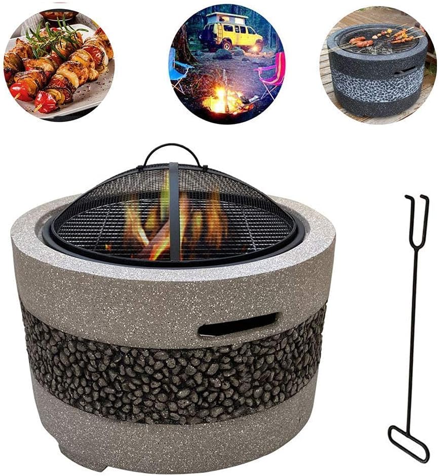 Small Firepit, Fire Pit with BBQ Grill Shelf, Firepit Garden Patio Heater/BBQ/Ice Pit Fashionable and Artistic Magnesium Oxide Base Used for Outdoor Garden Barbecue