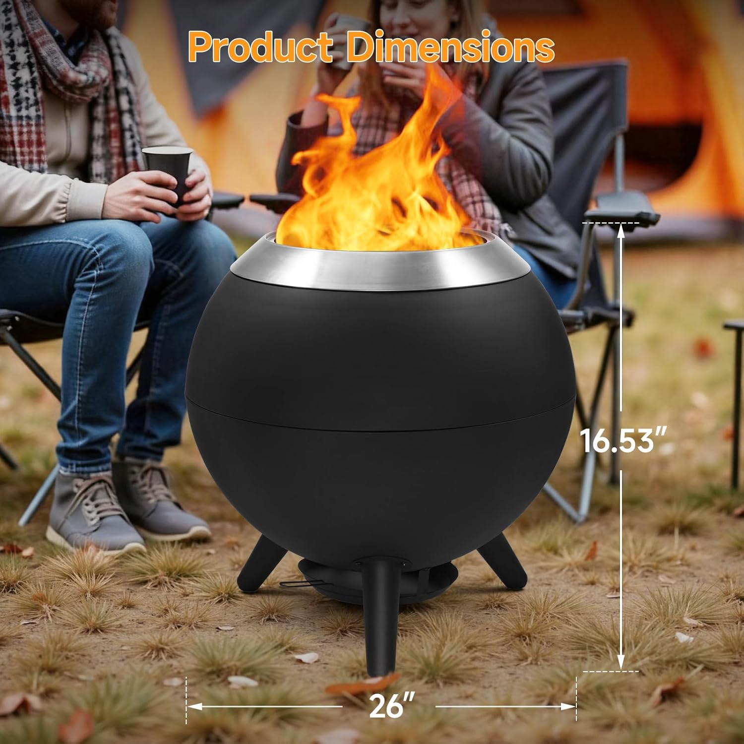 26 Inch Smokeless Firepit, Outdoor Smokeless Fire Pit with Grill, Waterproof Lid and Bag, 2 in 1 Fire Pits for Outside Wood Burning, Stainless Steel Potable Fire Pit for Bonfire, Camping, Picnic