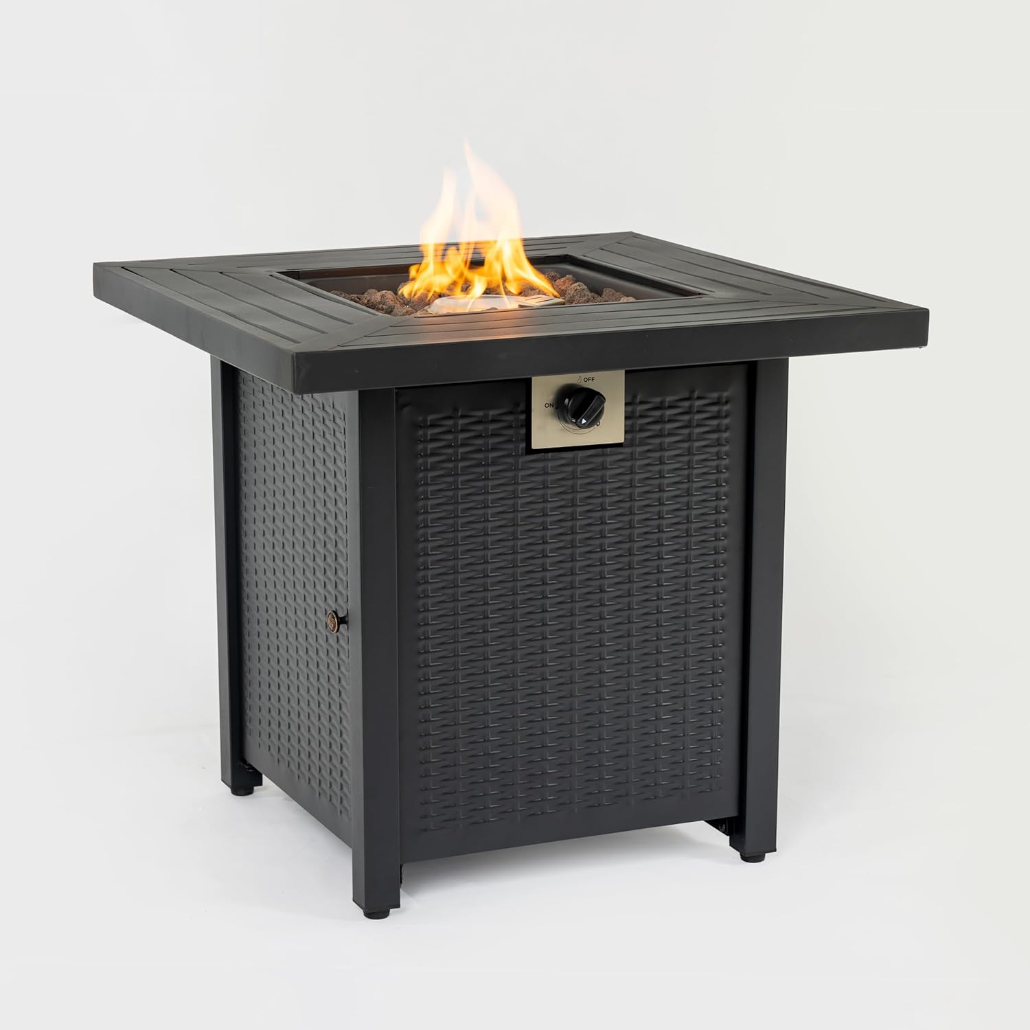 Iron Square 28in Propane Fire Pit Table 50000 BTU Output Versatile Functionality Sturdy Construction with Protective Cover