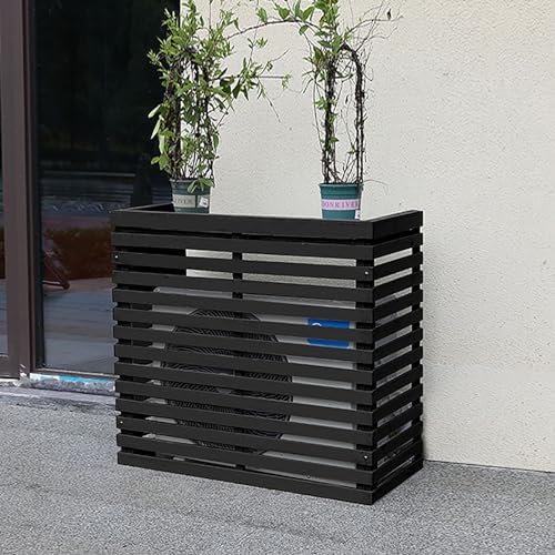 Air Conditioner Fence Screen Outdoor, Wooden Split AC Cover for Outside Units, Shelf Plant Stand for Outdoor, Garden (Color : Black, Size : 85x80x35cm)