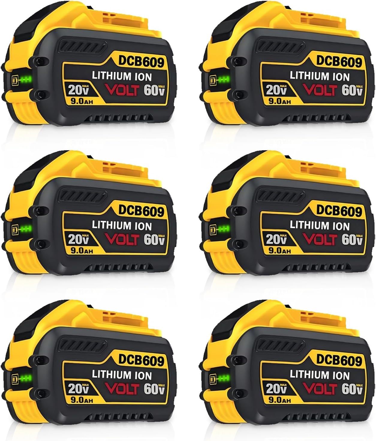 9.0-Ah 20V/60V MAX Replacement for DEWALT 20V/60V Battery DCB606 DCB609 DCB612 Compatible with DeWalt 20V/60V Cordless Power Tools 6 Pack
