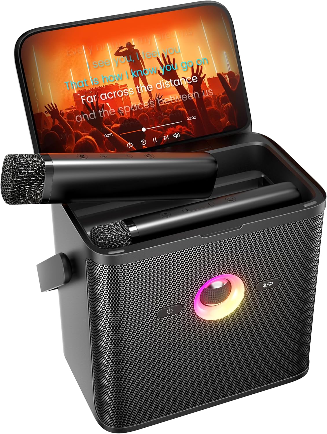 Ikarao Karaoke Machine for Adults Kids, with Lyrics Display Screen, WiFi Connect to YouTube & Karaoke App, 2 EQ Autotune Wireless Microphones Portable Karaokes PA System for Home Family Party Camping