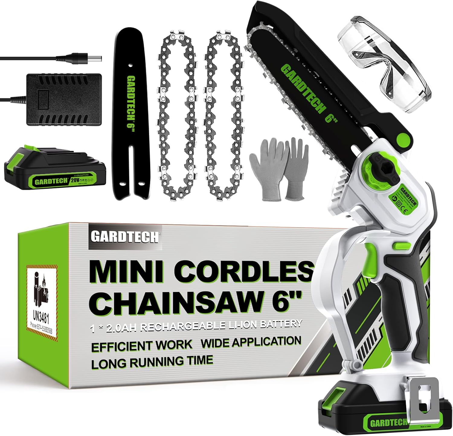 Gardtech Mini Chainsaw Cordless 6 Inch - Portable Electric Chainsaw Cordless Battery Powered, Handheld Small Chain Saw with 2-side Security Lock [Southpaws Friendly] for Wood Cutting, Pruning Branches