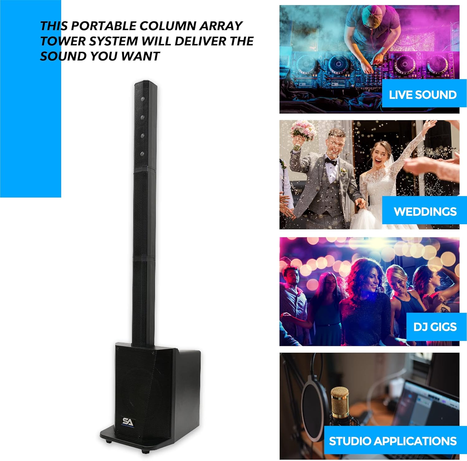 Seismic Audio - Tower1 - Powered Portable Column Array PA System - 4x3 Column Speaker & 10 Inch Subwoofer