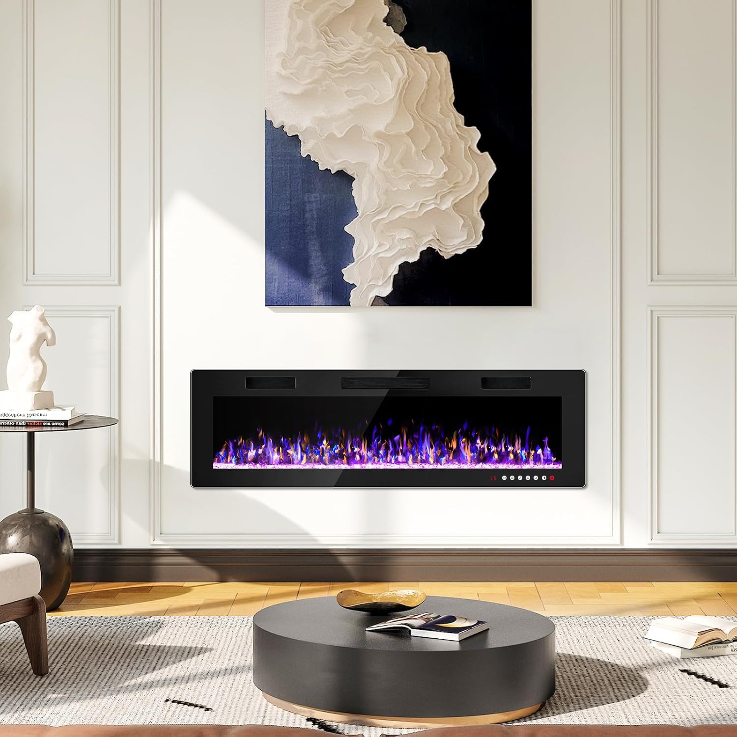 Vitesse 60 Inch Ultra Thin Electric Fireplace-Narrow Bezel Linear Fireplace Heater Recessed Wall Mounted, Remote and Screen Control, 8H Sleep Timer, Low Noise, 750/1500W for Living Room, Bedroom