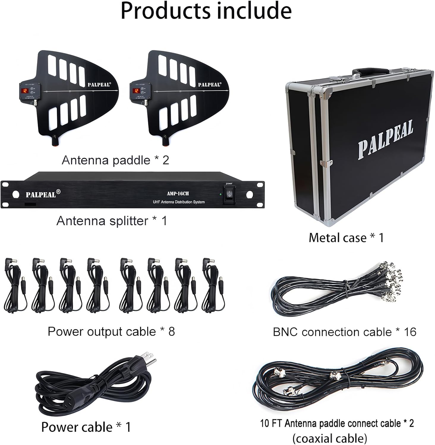 AMP-16CH 16 Channels Wireless Antenna Distribution System,14 Outputs + 2 Cascade Ports,UHF Active Directional Antenna,2200 FT,Wireless Microphone Signal Amplifier