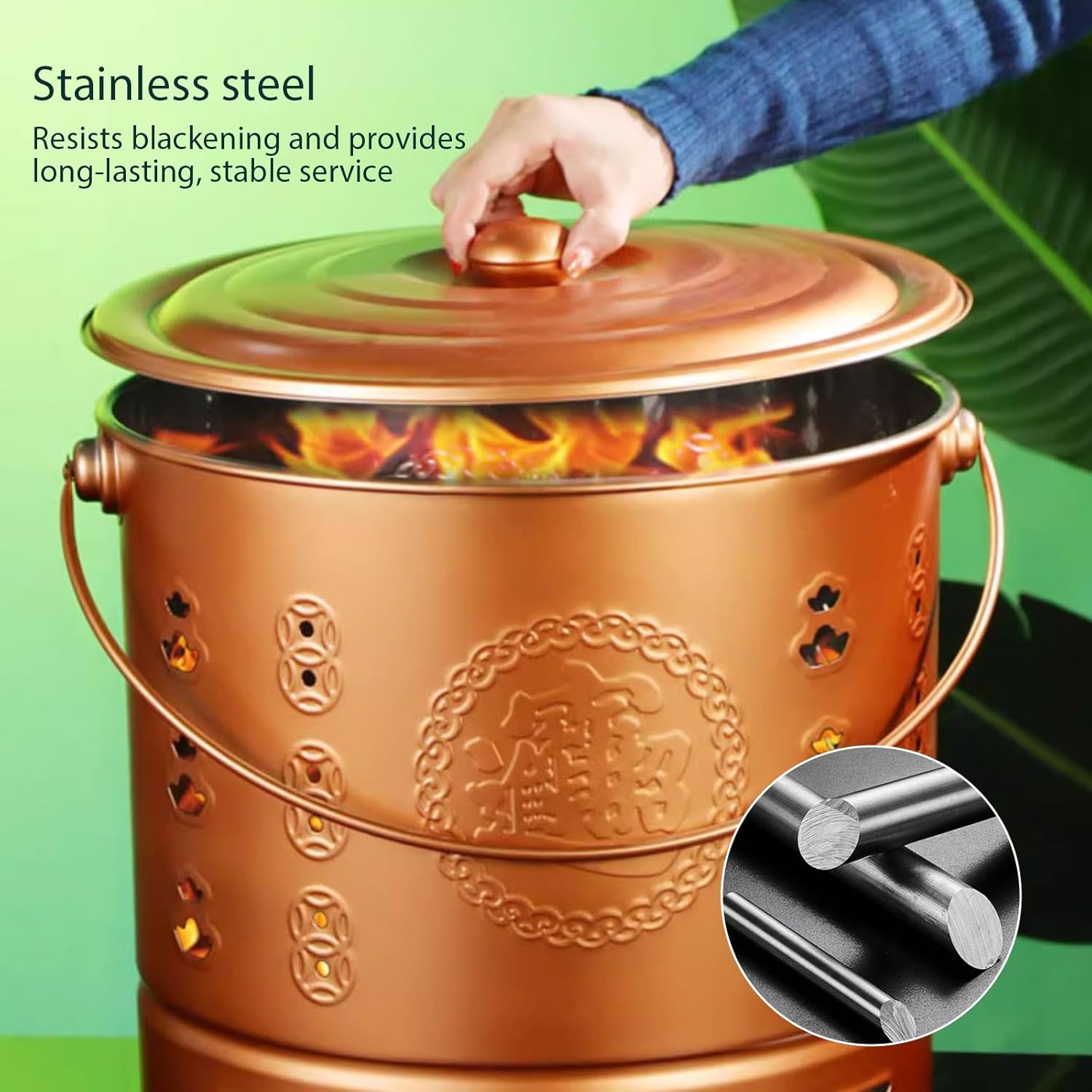 Stainless Steel Paper Burn Bucket, Burn Can for Paper, Incinerator for Garden Leaf Wood Trash Backyard Bonfire