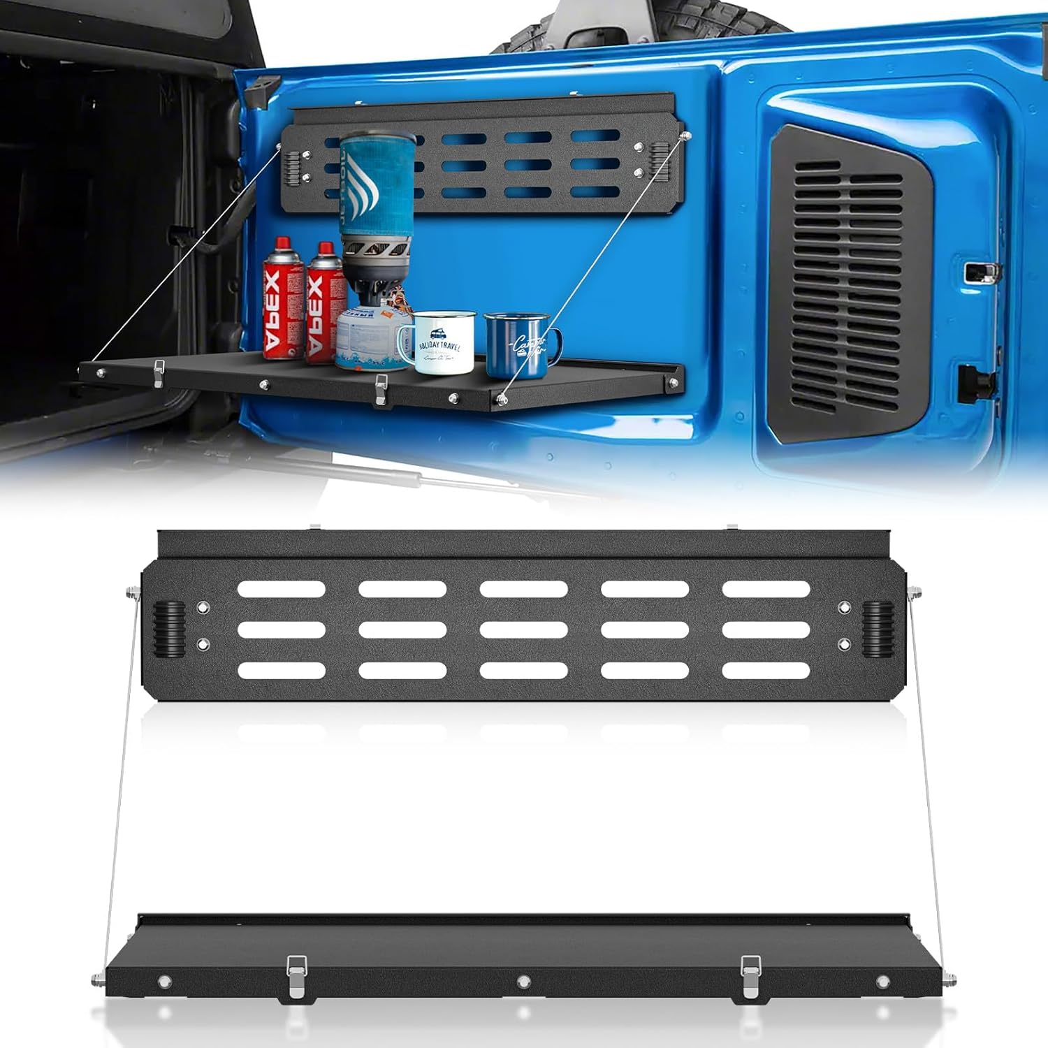 Foldable Tailgate Table with Molle Panel Compatible with 2021 2022 2023 2024 2025 Ford Bronco 2/4 Door (Excluding Sport), Rear Folding Tables Cargo Shelf Storage Luggage Holder Accessories