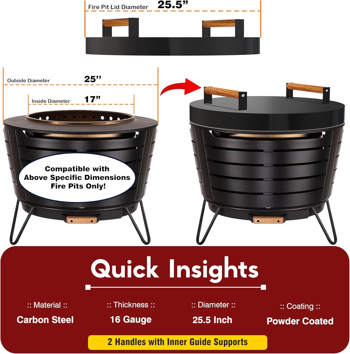 FEBTECH Firepit Lid Compatible with Fire Pit Inside up to 23