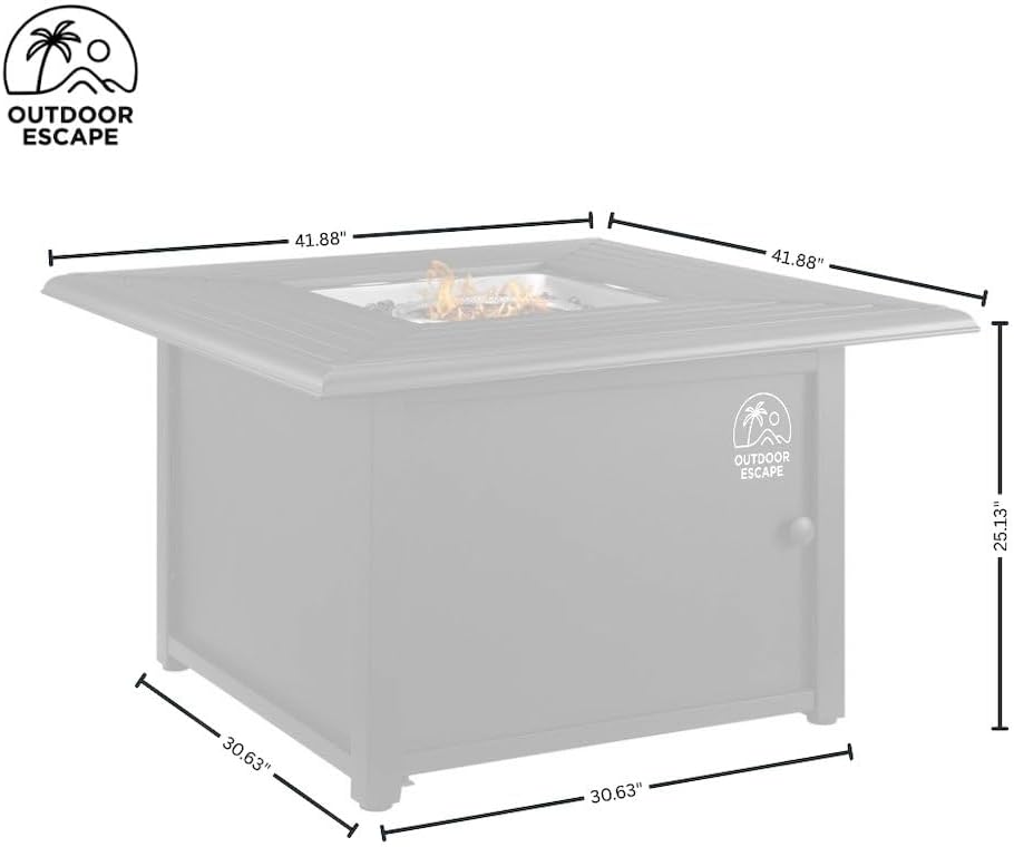 Black Fire Pit Table with Slatted Top and Covers – Propane Backyard Fireplace with Glass Beads and Tank Storage for Patio Furniture Use