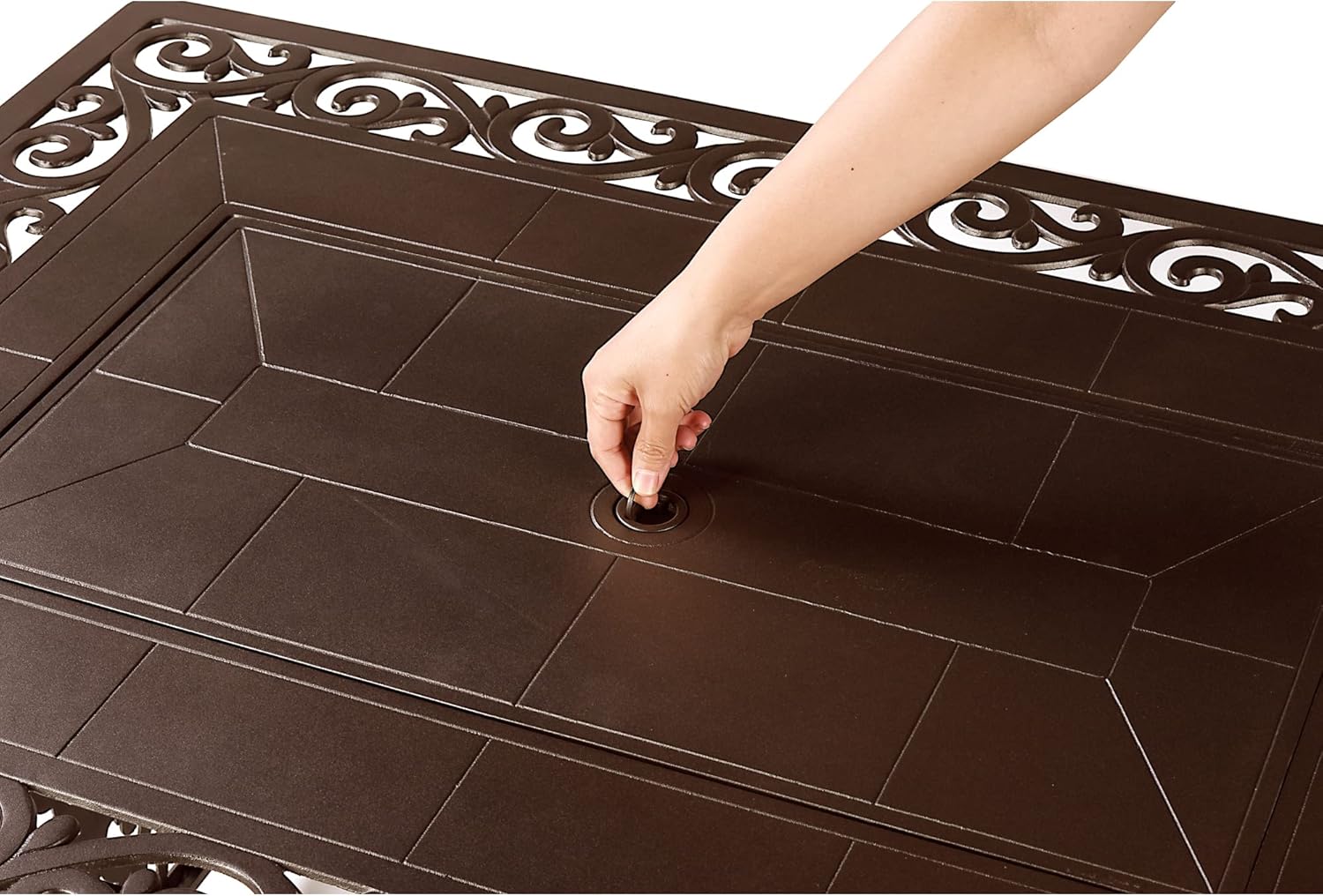 Rectangular 48 in. x 36 in. Aluminum Propane Fire Pit Table, Glass Beads, Two Covers, Lid, 57,000 BTUs in Brown Finish