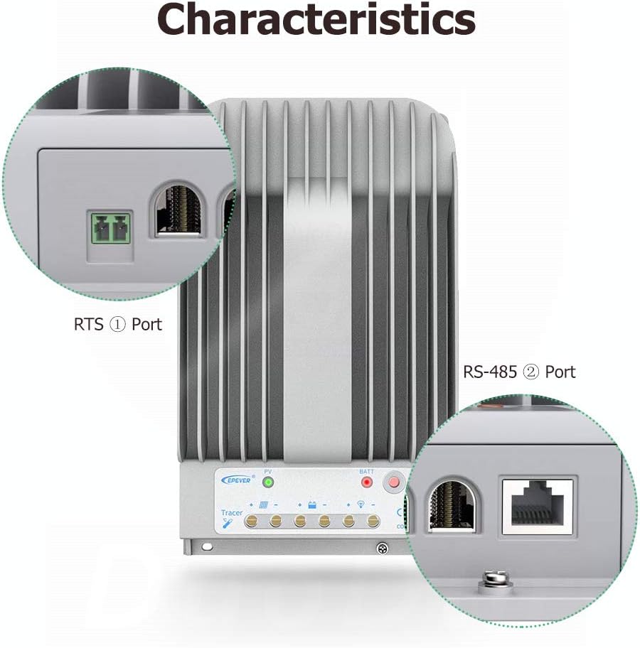 EPEVER 40A MPPT Solar Charge Controller 12/24VDC Automatically Identifying System Voltage with MT52 Remote Meter &Temperature Sensor RTS &Communication Cable RS485
