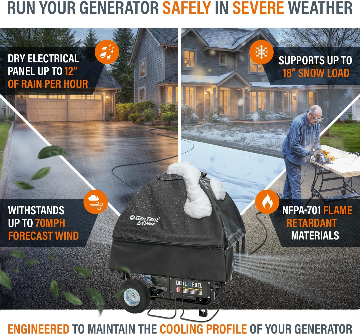 GenTent Generator Running Cover - Universal Kit (Extreme, Black) - for Open Frame Portable Generators