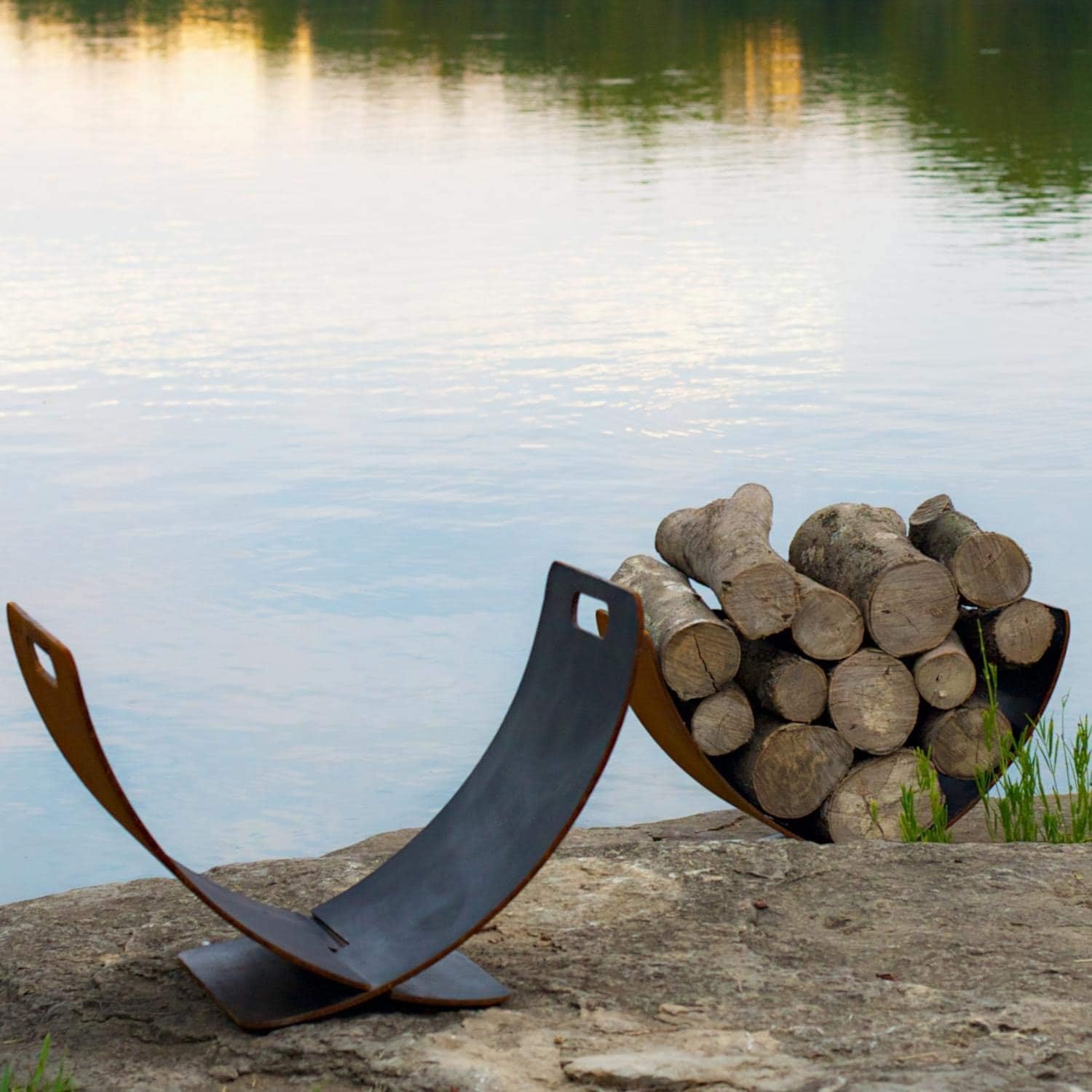 Wings in Flight Outdoor Log Rack - Stainless Steel | Fire Pit Art