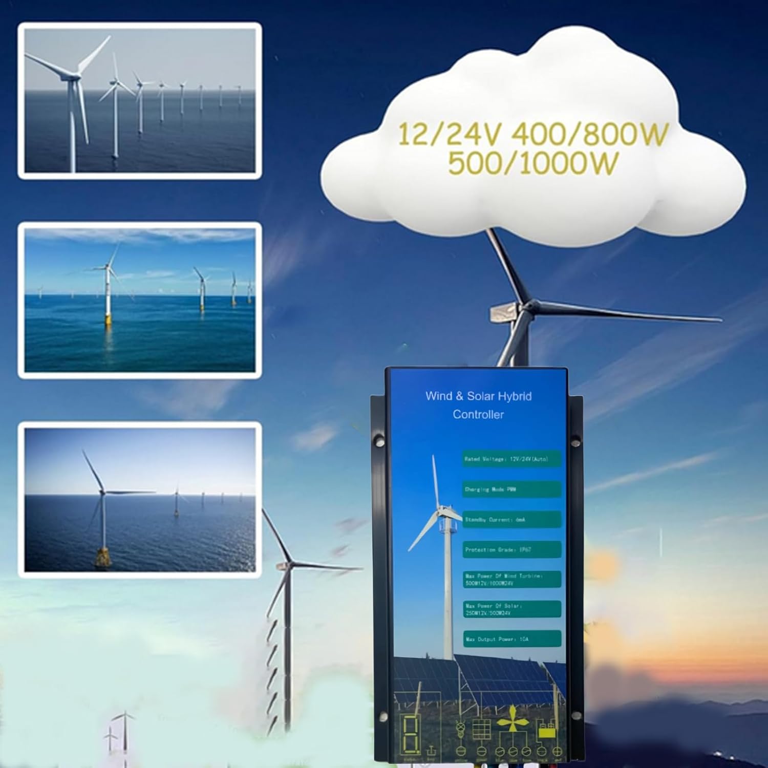 Aluminium Alloy Mini Wind Turbine Generator Controller,48V Wind Turbine Controller Automatic IP67 Wind Power Regulator Suitable for 1000W Wind Turbine System