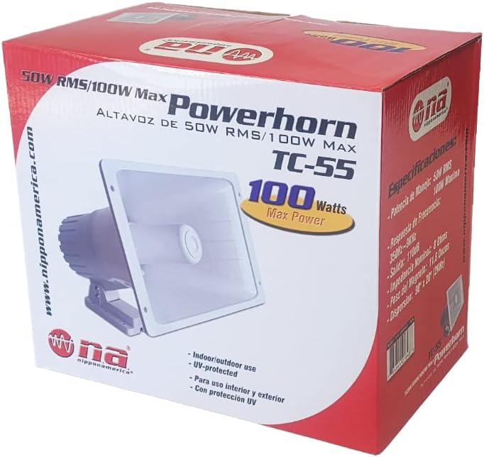 Nippon America PA Power Horn Speaker (White) 100 Watt Indoor/Outdoor 80 Watt w/Bluetooth Audio Amplifier