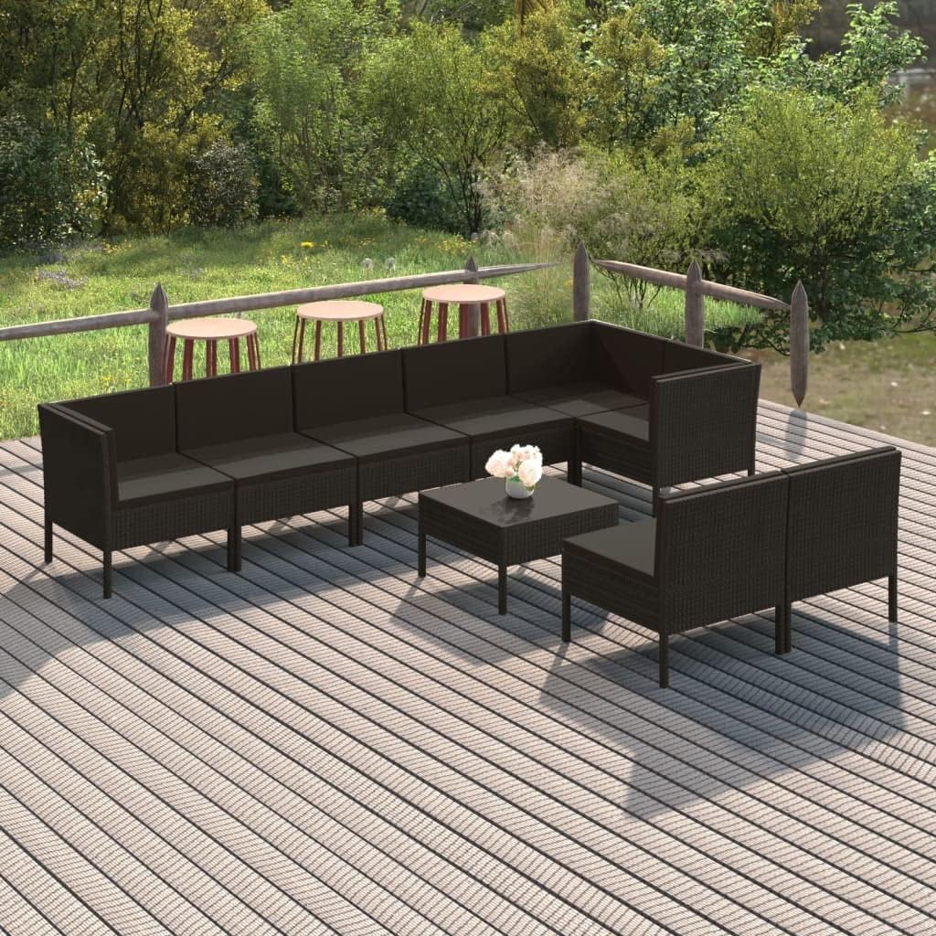 9 Piece Patio Lounge Set with Cushions Poly Rattan Black,Relaxing PE Rattan Patio Lounge Set with Comfortable Cushions Patio Furniture Sets, Outdoor Furniture Sets