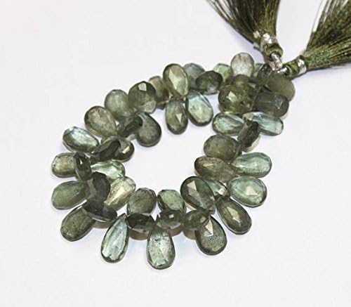 13 inch natural beads strand of 10x7-14x9mm faceted pear moss aquamarine gemstone briolletes beads for DIY jewelry - necklace, bracelet, earring, ring.