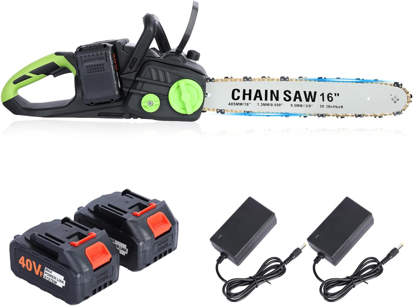 16-Inch Electric Chainsaw, 1800W Power Brushless Chainsaw with 4.0Ah Battery and 2 Chargers, Electric Cordless Chain saw with Automatic Lubrication System