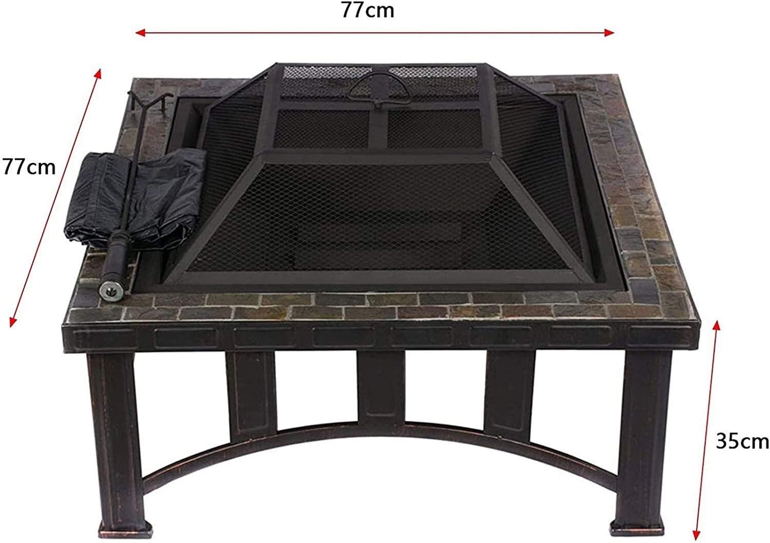 Fire Pits Outdoor Wood Burning Fire Pits Outdoor Fire Tables Outdoor Square Metal Fire Pit, Backyard Patio Garden Barbecue Grill, Wood Burning with Cover BBQ Cooking for Outside Camping Backyar