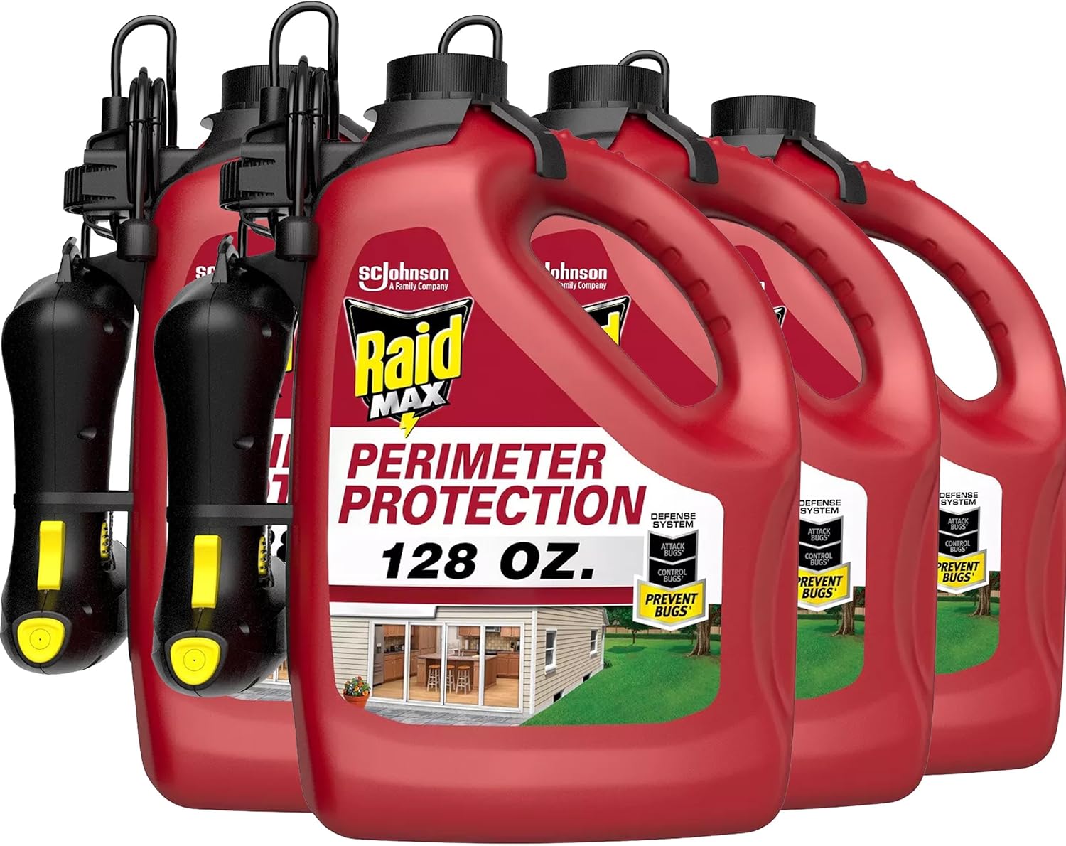 Raid Max Perimeter Protection Auto Trigger Starter Kit, 128 oz, Pack of 4, All-in-One Repellant Spray for 15 Different Kinds of Insects Including Ants, Bugs, Mosquitoes, Indoor and Outdoor Use