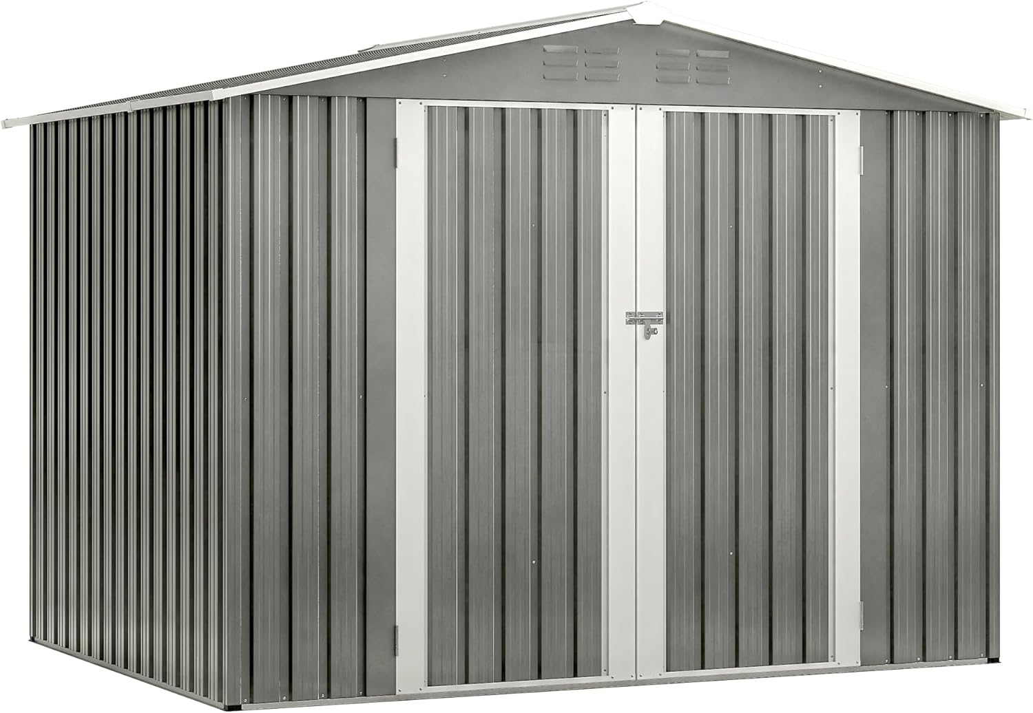 8 x 6 FT Outdoor Waterproof Garden Tool Storage Sheds with Metal Foundation with Floor Frame, Tool Shed with Lockable Hinged Doors & Air Vents, Storage House Waterproof for Backyard, Lawn, Gray