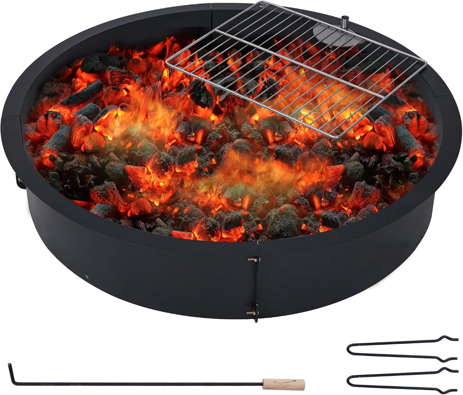 36 inch Inner Fire Pit Ring, Outdoor 2.5MM Steel Firepit Ring Large Bonfire Fire Pit Insert Round, Above In-Ground Fire Pit, Outside Wood Burning DIY for Camping Garden Patio