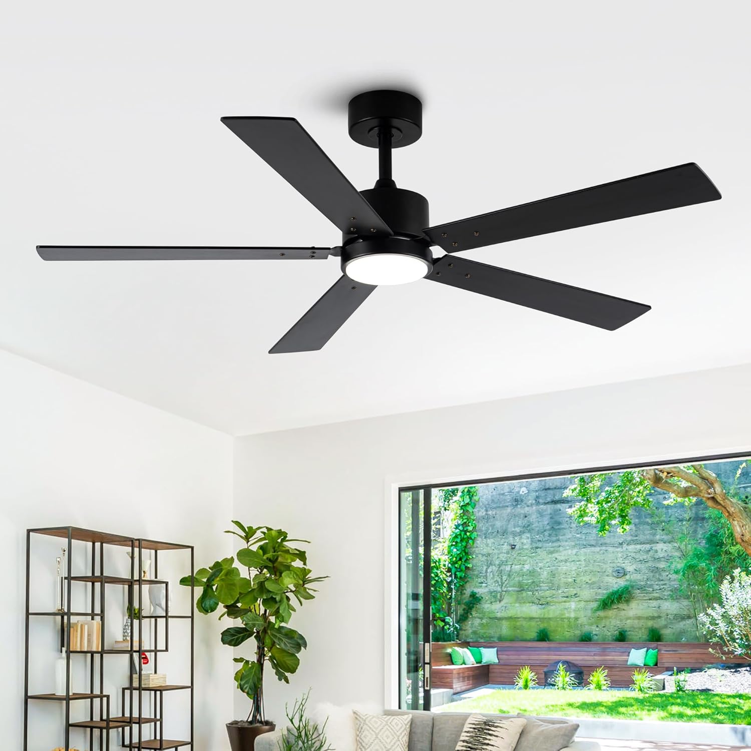 Ceiling Fans with Lights and Remote, 52 Inch Black Ceiling Fan with Light Flush Mount for Bedroom Living Room, Farmhouse Outdoor Ceiling Fans for Patios, Reversible Blades, Ventilador de Techo con Luz